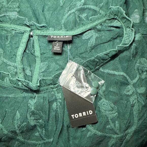 Torrid Sleeveless Sheer Lace Green Tank Size 2 Romantic Pretty Holiday NWT - Picture 5 of 5